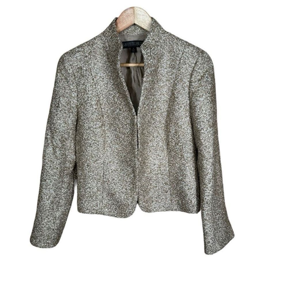 Lafayette 148 New York Women's Open Front Blazer Jacket Tan Gold Petite Size 8